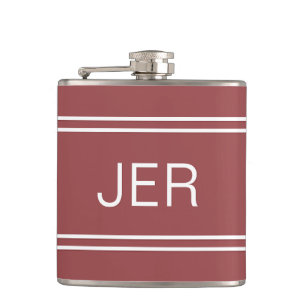Three Letter Initials Monogrammed Dark Trendy Red Hip Flask