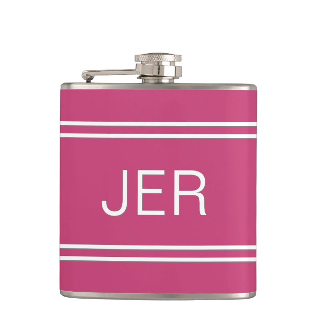 Three Letter Initials Monogrammed Drink Hot Pink Hip Flask (Front)
