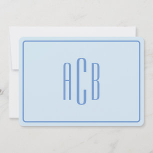 Three Letter Monogram Cornflower Blue Border Card