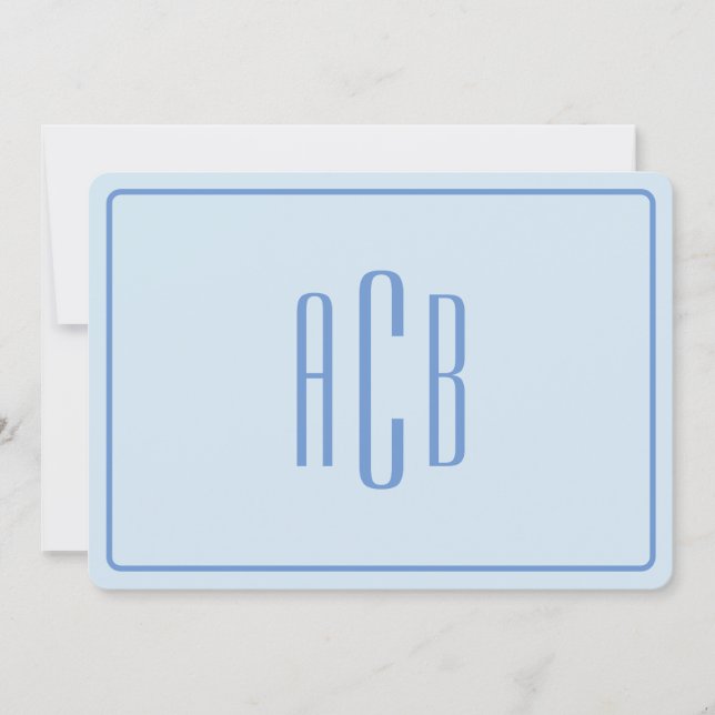 Three Letter Monogram Cornflower Blue Border Card (Front)