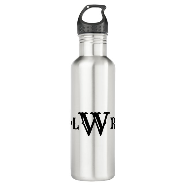 Three Letter Monogram Custom Elegant Black & White 710 Ml Water Bottle (Front)