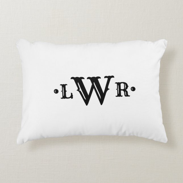 Three Letter Monogram Custom Elegant Black & White Accent Pillow (Front)
