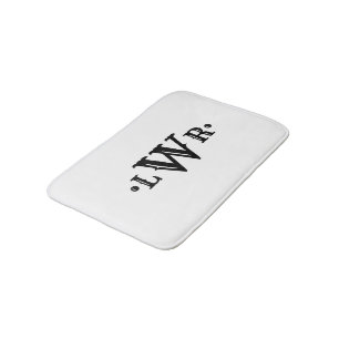 Three Letter Monogram Custom Elegant Black & White Bath Mat