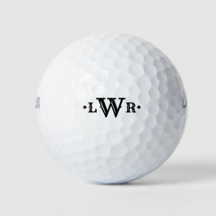 Three Letter Monogram Custom Elegant Black & White Golf Balls