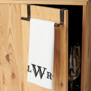 Three Letter Monogram Custom Elegant Black & White Kitchen Towel