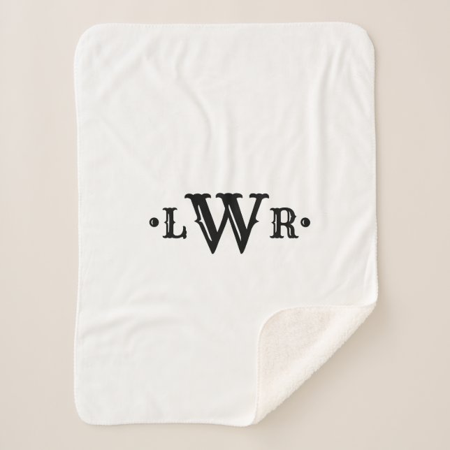 Three Letter Monogram Custom Elegant Black & White Sherpa Blanket (Front)