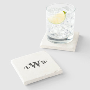 Three Letter Monogram Custom Elegant Black & White Stone Coaster