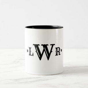 Three Letter Monogram Custom Elegant Black & White Two-Tone Coffee Mug