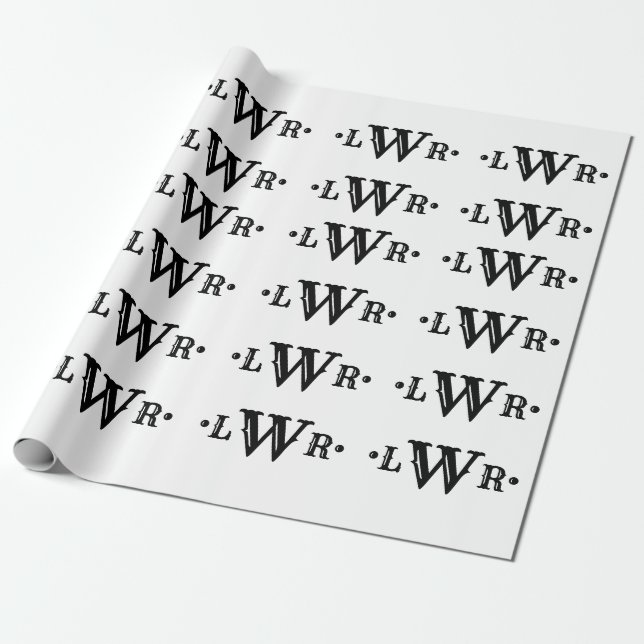 Three Letter Monogram Custom Elegant Black & White Wrapping Paper (Unrolled)