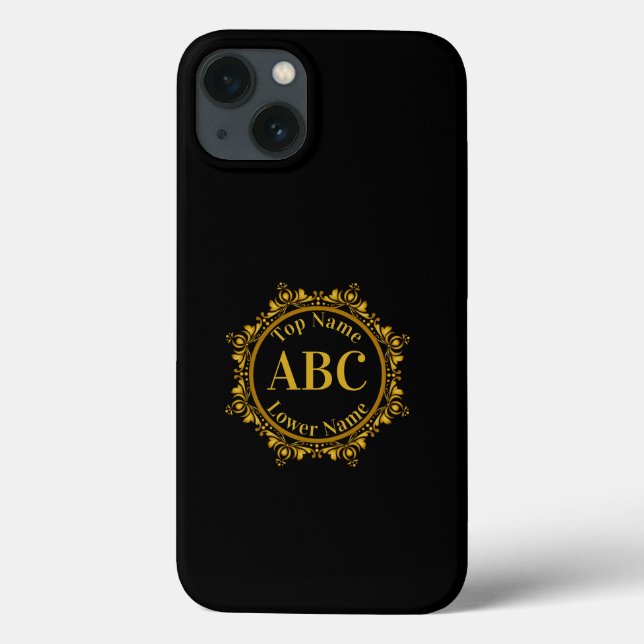 Three Letter Monogram & Name in Gold Circle Frame  Case-Mate iPhone Case (Back)