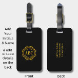 Three Letter Monogram & Name in Gold Circle Frame  Luggage Tag<br><div class="desc">Easily add the Name around the top and bottom of the Initials you want here - -   See the Men's Initial Monogram Gifts Category in my store for more designs like this.</div>