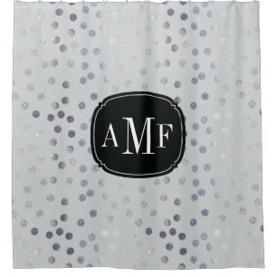 Three Letter Monogram Silver Glitter Dots on Grey