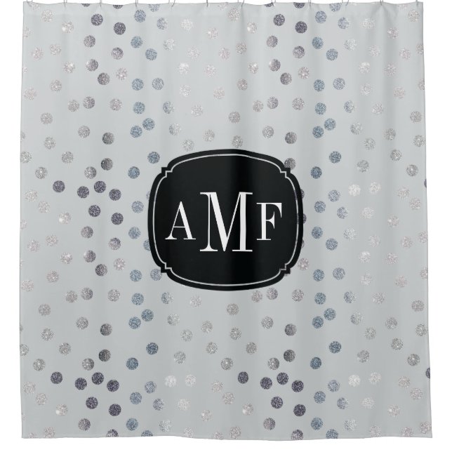 Three Letter Monogram Silver Glitter Dots on Grey (Front)