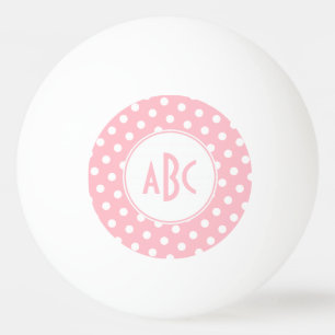 Three Letter Pink and White Polka Dots Monogram Ping Pong Ball