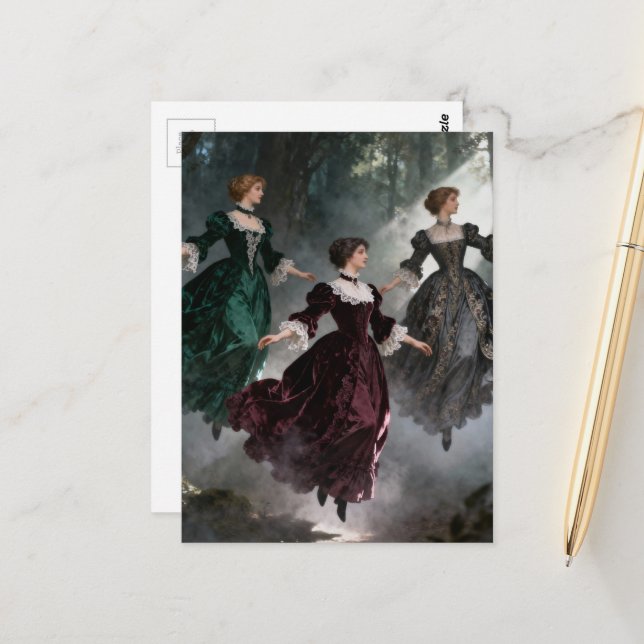 Three levitating women in the forest postcard (Front/Back In Situ)