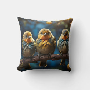 Three Little Birds On A Branch In The Evening Ligh Throw Pillow