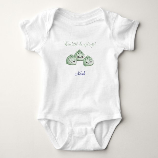 Three Little Dumplings, Personalized Triplets Baby Bodysuit (Front)