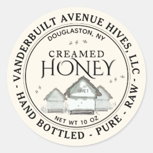 Three Little Hives CREAMED Honey Hand Bottled Raw  Classic Round Sticker