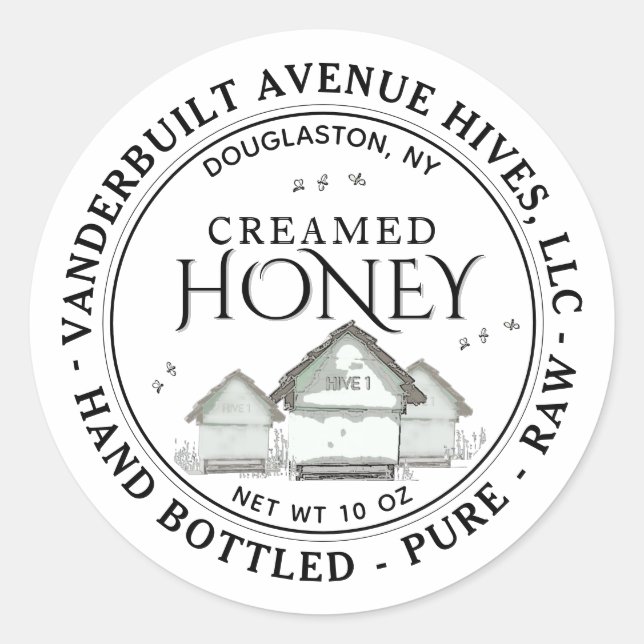 Three Little Hives CREAMED Honey Hand Bottled Raw  Classic Round Sticker (Front)