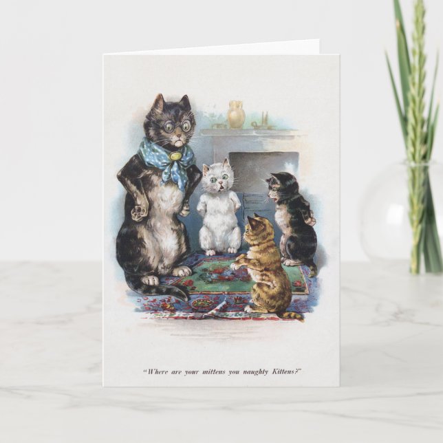 Three Little Kittens and Mother, Louis Wain Card (Front)