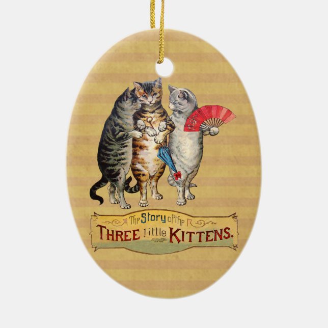 Three Little Kittens Mother Goose Illustration Ceramic Ornament (Back)