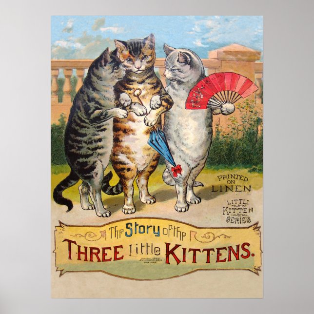 Three Little Kittens Mother Goose Illustration Poster (Front)