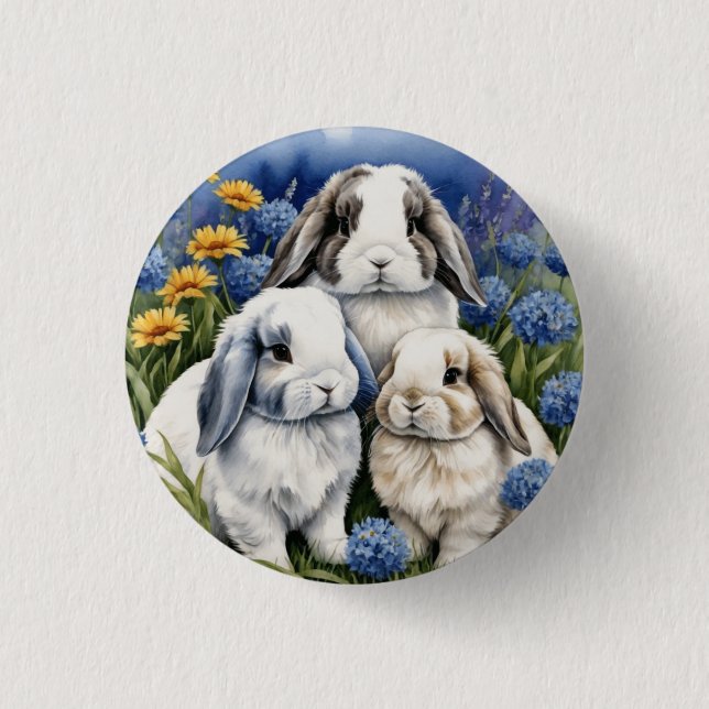 Three Little Lop Bunny Rabbits 1 Inch Round Button (Front)
