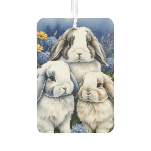 Three Little Lop Bunny Rabbits Air Freshener (Back)