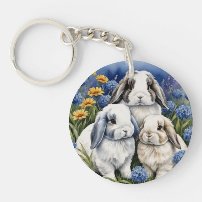 Three Little Lop Bunny Rabbits Keychain (Front)