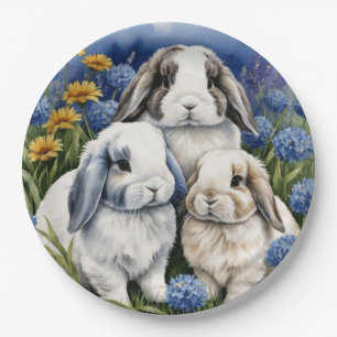 Three Little Lop Bunny Rabbits Paper Plate