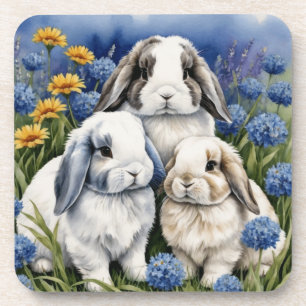 Three Little Lop Bunny Rabbits set of 6 Coaster