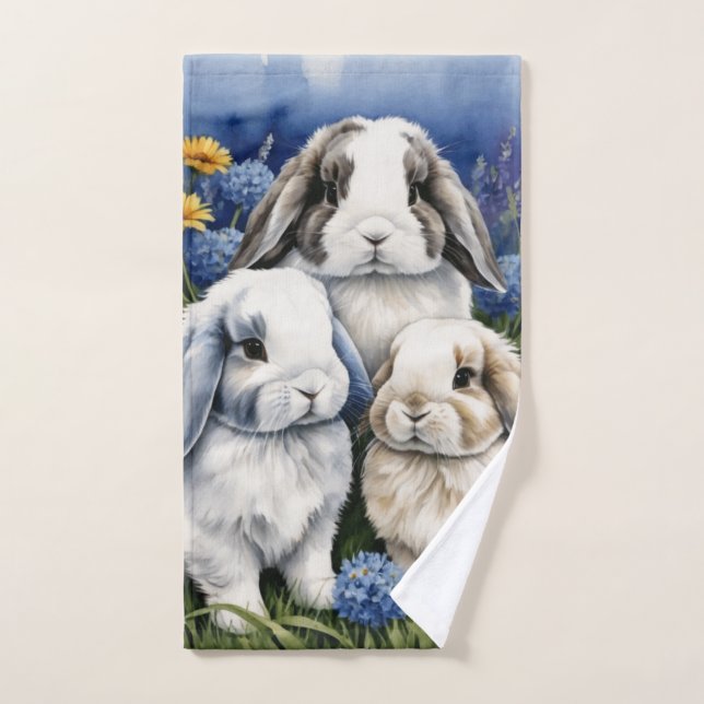 Three Little Lop Bunny rabbits Towel (Hand Towel)