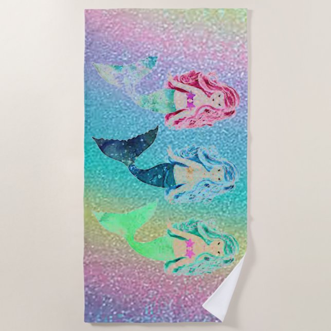 Three Little Mermaids Rainbow Beach Towel (Front)