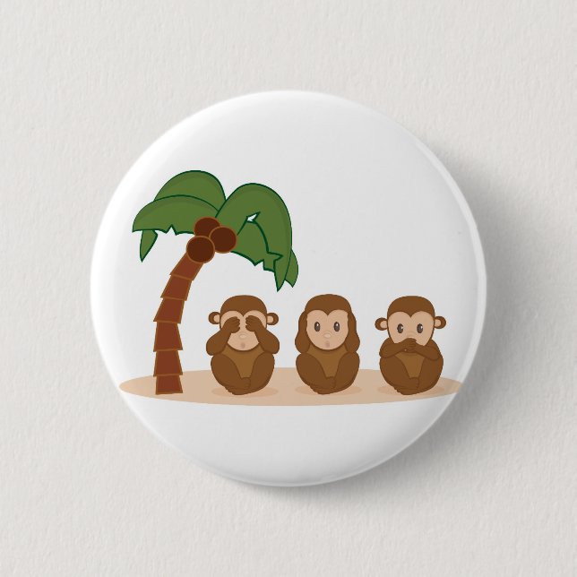 Three little monkeys - three macaquinhos 2 inch round button (Front)