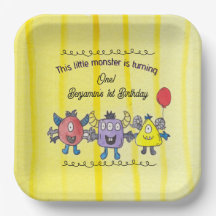 Three Little Monster Colourful Birthday Paper Plat