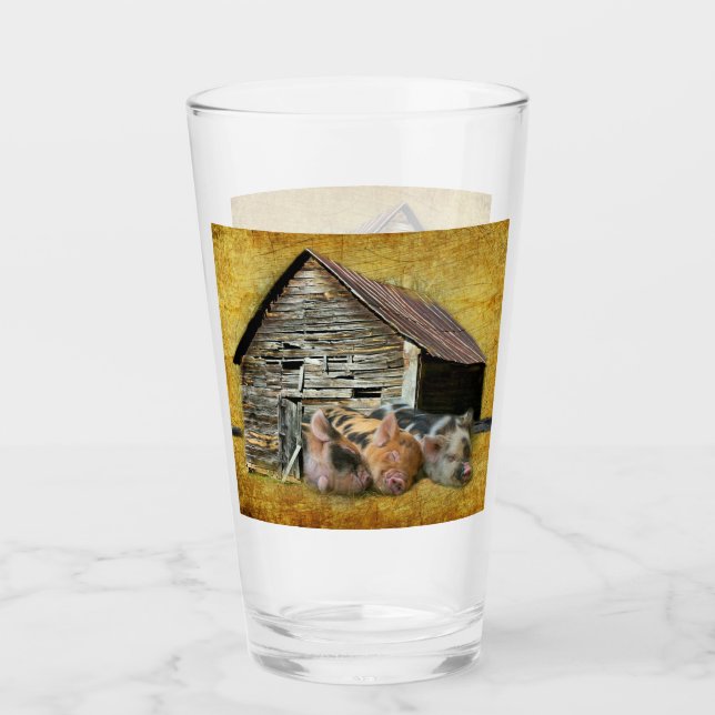 Three Little Pigs At The Rustic Barn Snoozing Glass (Front)