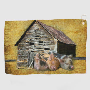 Three Little Pigs At The Rustic Barn Snoozing Golf Towel