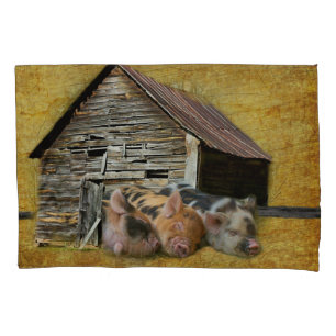 Three Little Pigs At The Rustic Barn Snoozing Pillowcase