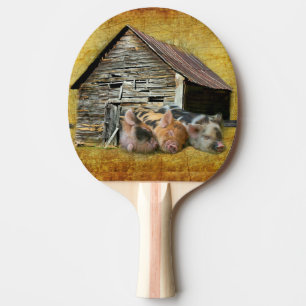 Three Little Pigs At The Rustic Barn Snoozing Ping Pong Paddle
