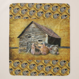 Three Little Pigs At The Rustic Barn Snoozing Sherpa Blanket