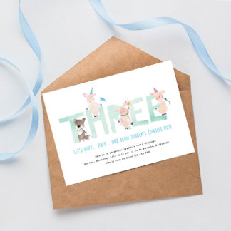 Three Little Pigs Big Bad Wolf, Boys Third Party Invitation