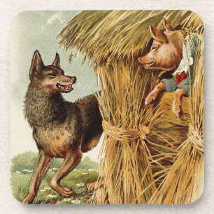 Three Little Pigs Big Bad Wolf, Vintage Fairy Tale Coaster