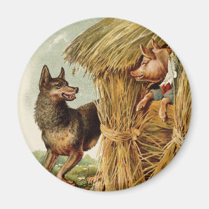 Three Little Pigs Big Bad Wolf, Vintage Fairy Tale Magnet
