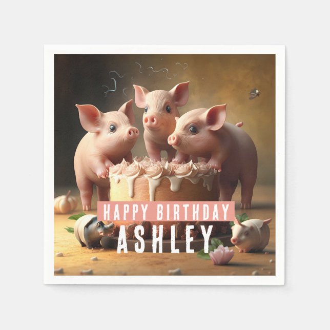 Three little pigs Birthday Cake Napkin (Front)