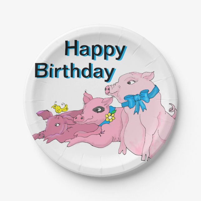 three little pigs birthday paper plate (Front)