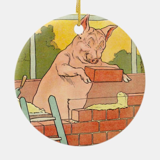 Three Little Pigs: Bricks to Build a House Ceramic Ornament (Back)