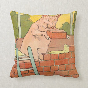 Three Little Pigs: Bricks to Build a House Throw Pillow