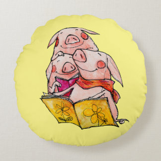 Three Little Pigs love to read Round Pillow