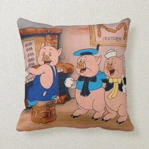 Three Little Pigs Nursery Rhyme American MoJo Pill Throw Pillow