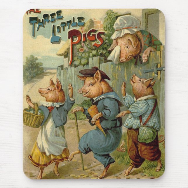 Three Little Pigs Vintage Fairy Tale Mouse Pad (Front)